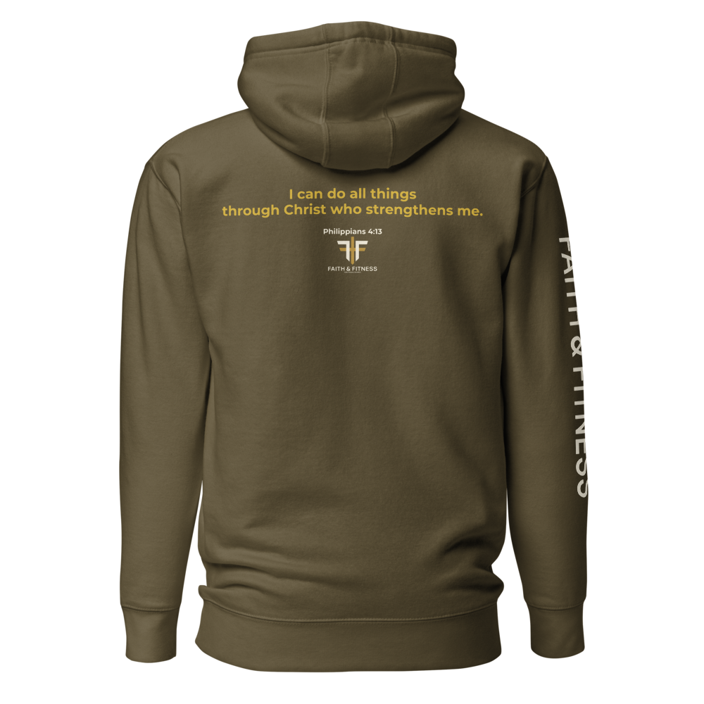 Faith & Fitness Premium Heavyweight Hoodie – Philippians 4:13 - military-green