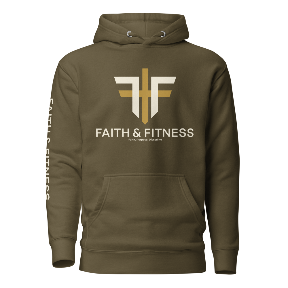 Faith & Fitness Premium Heavyweight Hoodie – Philippians 4:13 - military-green